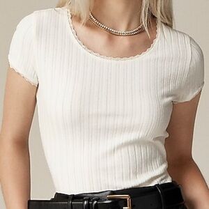 J. Crew Cream Ribbed Short Sleeve Tee Pointelle Lace Trim
